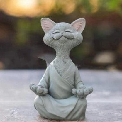LZINA™ | Playful Black Buddha Cat Figure Meditation Yoga Collectible Happy Cat Decor Home Garden Decoration Garden Ornament