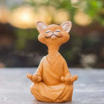 LZINA™ | Playful Black Buddha Cat Figure Meditation Yoga Collectible Happy Cat Decor Home Garden Decoration Garden Ornament