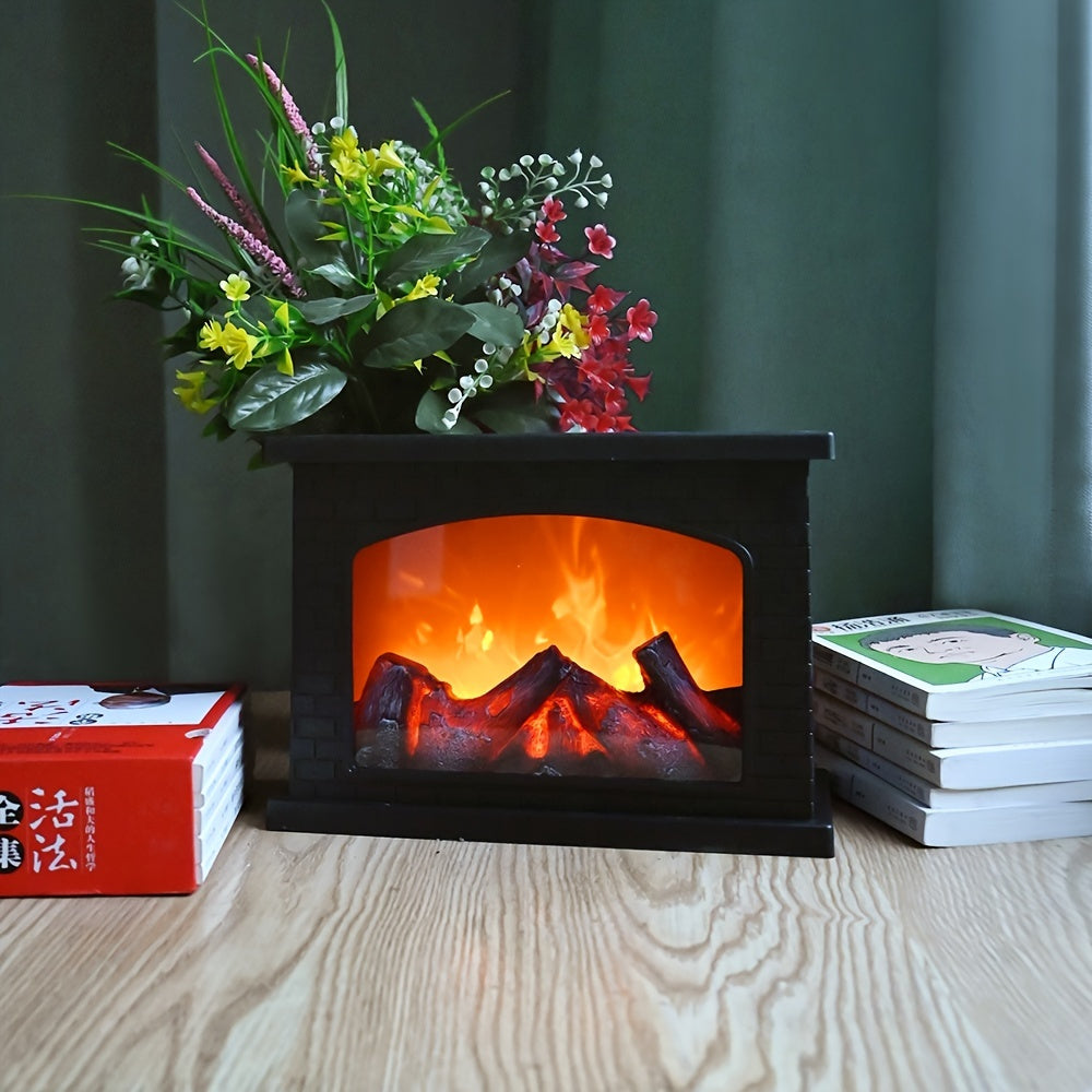 BowLift Cozy Rectangular Fireplace Lantern Lamp with Realistic Flame Effect