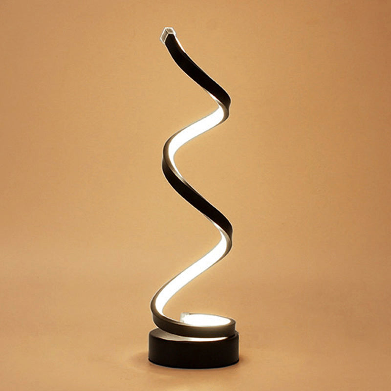 BowLift Spiral Ribbon Metal Table Lamp – Sleek Black/White/Gold LED Desk Light with Round Base, Warm White or White Illumination