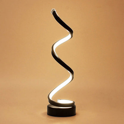 BowLift Spiral Ribbon Metal Table Lamp – Sleek Black/White/Gold LED Desk Light with Round Base, Warm White or White Illumination
