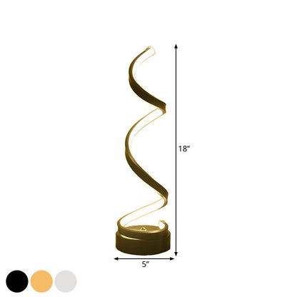 BowLift Spiral Ribbon Metal Table Lamp – Sleek Black/White/Gold LED Desk Light with Round Base, Warm White or White Illumination