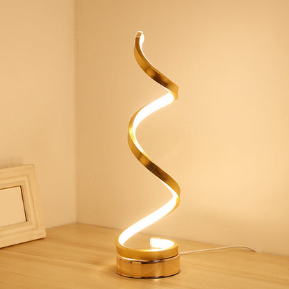 BowLift Spiral Ribbon Metal Table Lamp – Sleek Black/White/Gold LED Desk Light with Round Base, Warm White or White Illumination