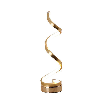 BowLift Spiral Ribbon Metal Table Lamp – Sleek Black/White/Gold LED Desk Light with Round Base, Warm White or White Illumination