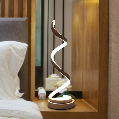 BowLift Spiral Ribbon Metal Table Lamp – Sleek Black/White/Gold LED Desk Light with Round Base, Warm White or White Illumination
