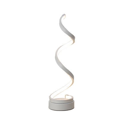 BowLift Spiral Ribbon Metal Table Lamp – Sleek Black/White/Gold LED Desk Light with Round Base, Warm White or White Illumination