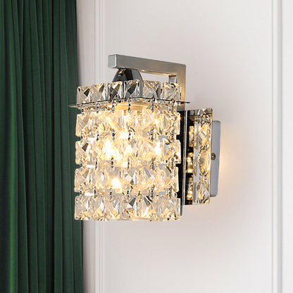BowLift | Rectangular wall lamp crystal block wall sconce in chrome with crystal rod draping