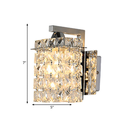 BowLift | Rectangular wall lamp crystal block wall sconce in chrome with crystal rod draping