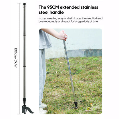 BowLift Stainless Steel Weeder with Adjustable Long Handle and Removable Head