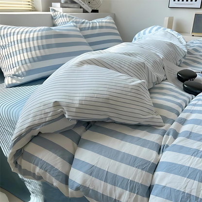 LZINA™ | Elenorra Classic Striped Bedding Set 4pcs Duvet Cover Sheet