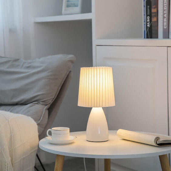 BowLift Scandinavian Retro Table Lamp with Elegant Pleated Shade and Glass Base