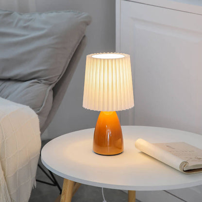 BowLift Scandinavian Retro Table Lamp with Elegant Pleated Shade and Glass Base