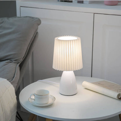 BowLift Scandinavian Retro Table Lamp with Elegant Pleated Shade and Glass Base