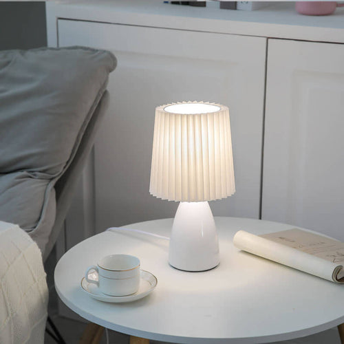 BowLift Scandinavian Retro Table Lamp with Elegant Pleated Shade and Glass Base
