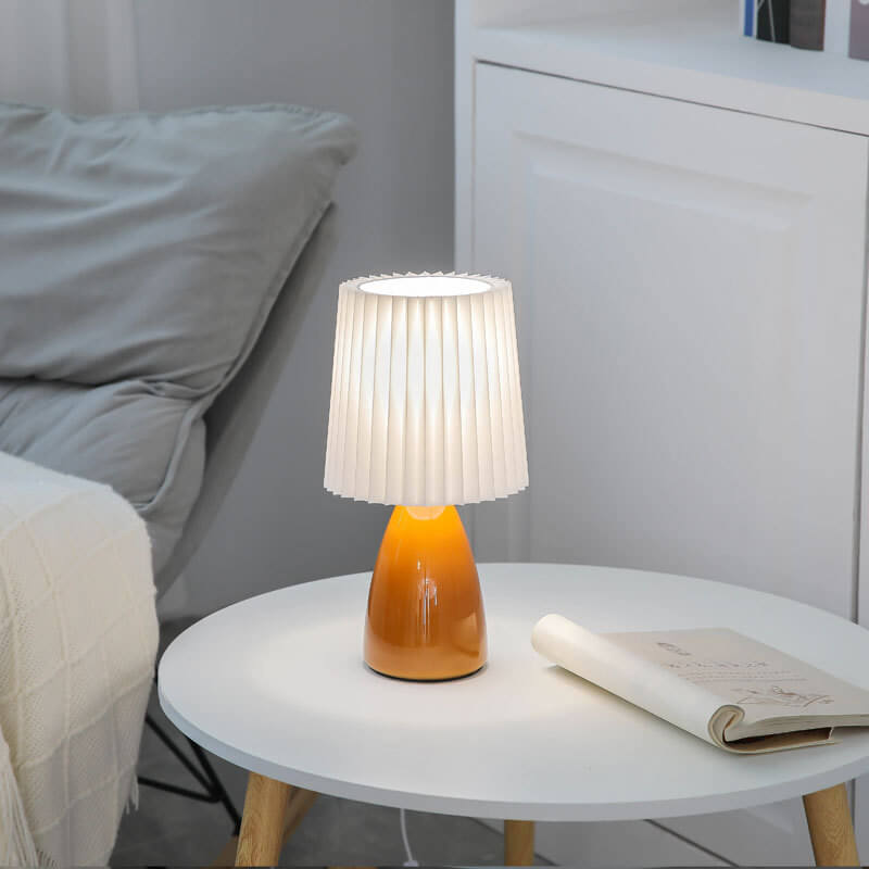 BowLift Scandinavian Retro Table Lamp with Elegant Pleated Shade and Glass Base