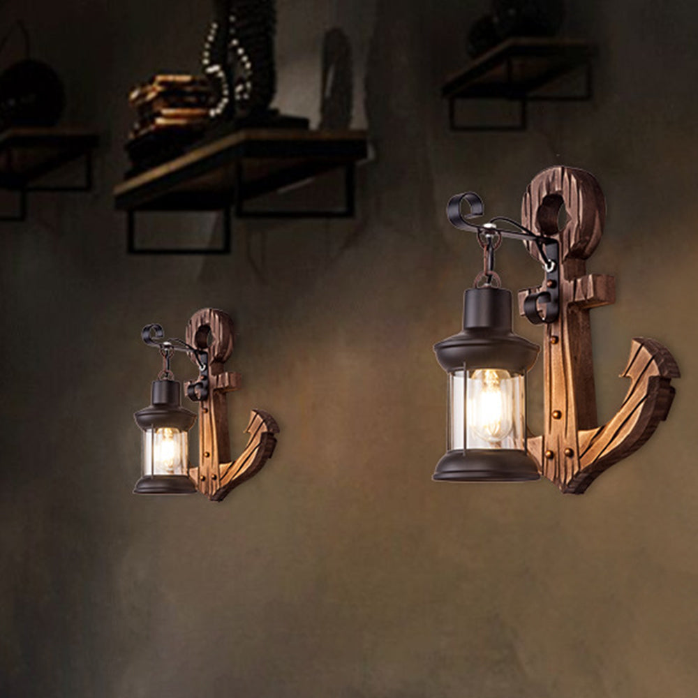 BowLift Vintage Anchor LED Wall Light | Industrial Metal & Wood Fixture for Dining & Living Rooms