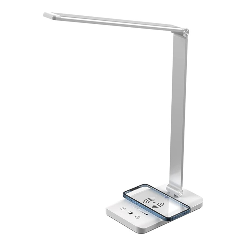 BowLift LED Desk Lamp with USB Charging Port — Dimmable, Eye‑Friendly Reading Light for Home, 5 Brightness Levels, 3 Light Modes, Touch Control, Auto Timer (Black)