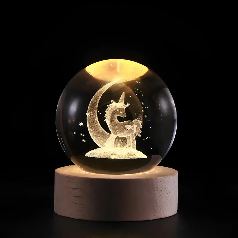 LZINA™ | Night Light Wooden Base Crystal Ball Lamp