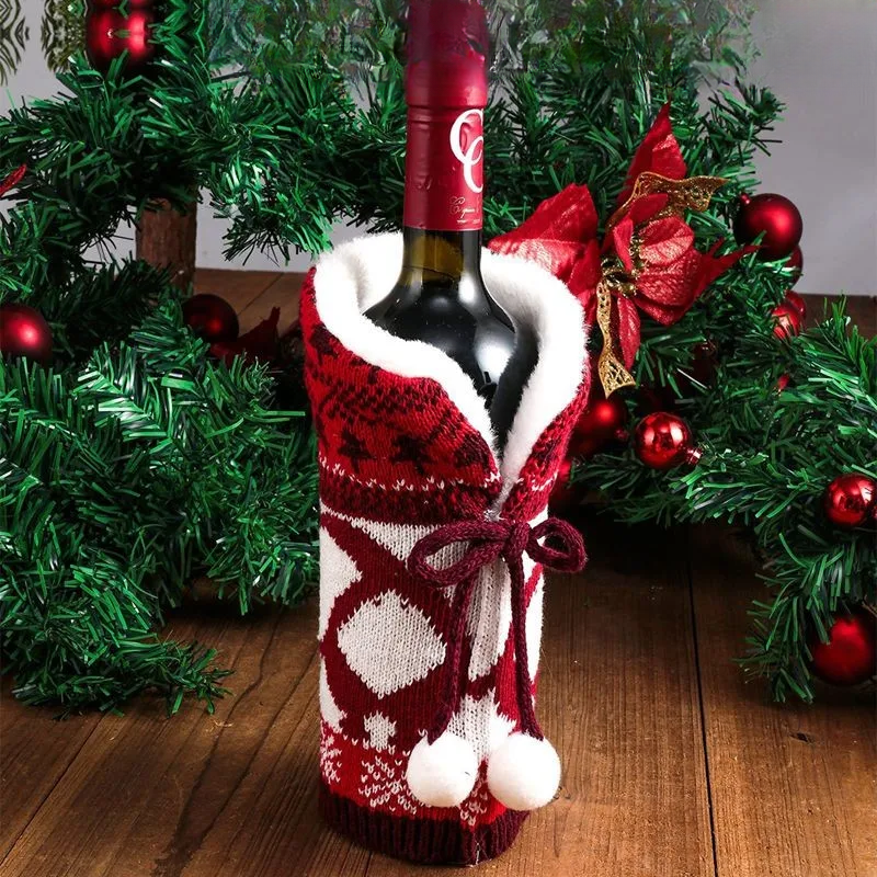 Christmas bottle cover with fur collar – festive cover for wine bottles, gnome decoration for Christmas, perfect as gift wrapping | Bowlift