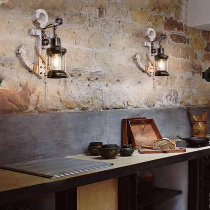 BowLift Vintage Anchor LED Wall Light | Industrial Metal & Wood Fixture for Dining & Living Rooms