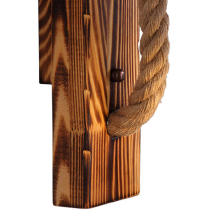 BowLift | 1-Bulb Wood Wall Mounted Lighting Industrial Brown Rectangular Hall Rope Wall Light Set