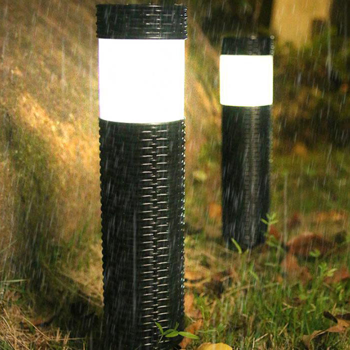 LZINA™ | Outdoor Solar Rattan Cylindrical LED Garden Lawn In-ground Landscape Light