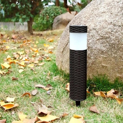 LZINA™ | Outdoor Solar Rattan Cylindrical LED Garden Lawn In-ground Landscape Light