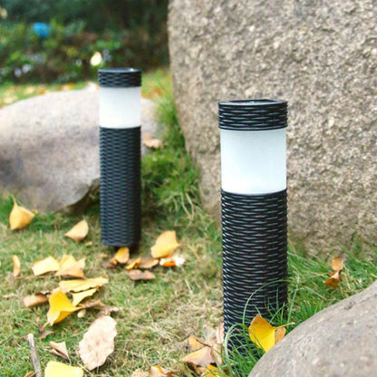 LZINA™ | Outdoor Solar Rattan Cylindrical LED Garden Lawn In-ground Landscape Light