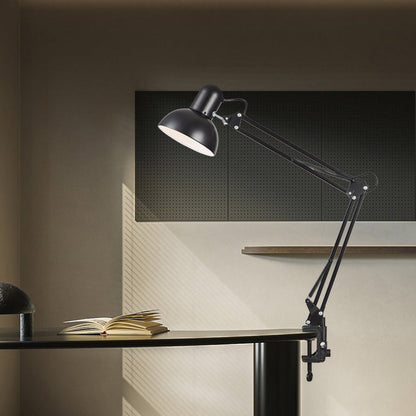 BowLift | Modern Minimalist Retractable Table Lamp with Long Arm and Clip, ABS Plastic, 1-Light Bedside Lamp for the Bedroom