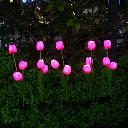LZINA™ | Solar Tulip Lawn Light Outdoor Garden LED Tulip Flower Light Ground Stake Landscape Light