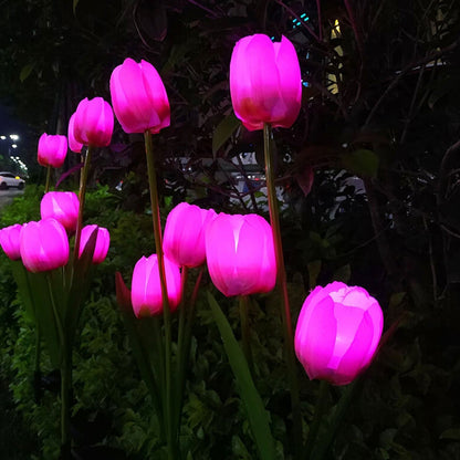 LZINA™ | Solar Tulip Lawn Light Outdoor Garden LED Tulip Flower Light Ground Stake Landscape Light