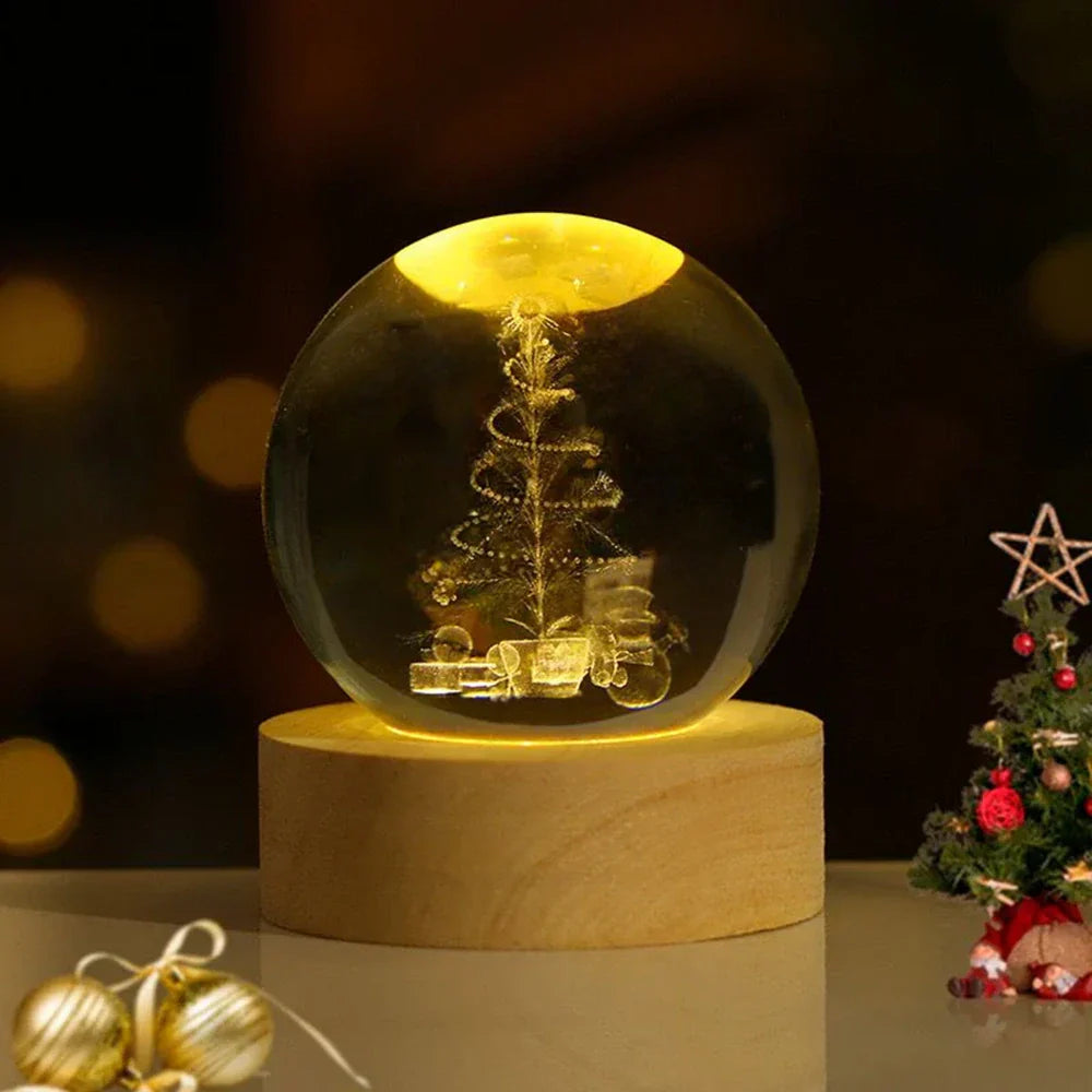 LZINA™ | Night Light Wooden Base Crystal Ball Lamp