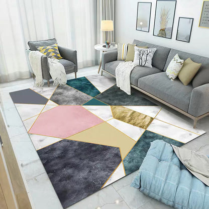 Simple Living Room Mirror Multi-Colored Geometric Print Indoor Rug Synthetic Non-Slip Backing Stain-Resistant Rug | Bowlift
