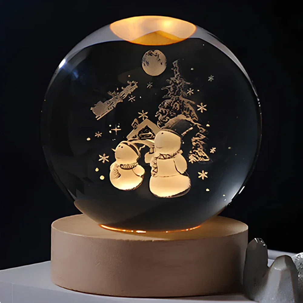 LZINA™ | Night Light Wooden Base Crystal Ball Lamp