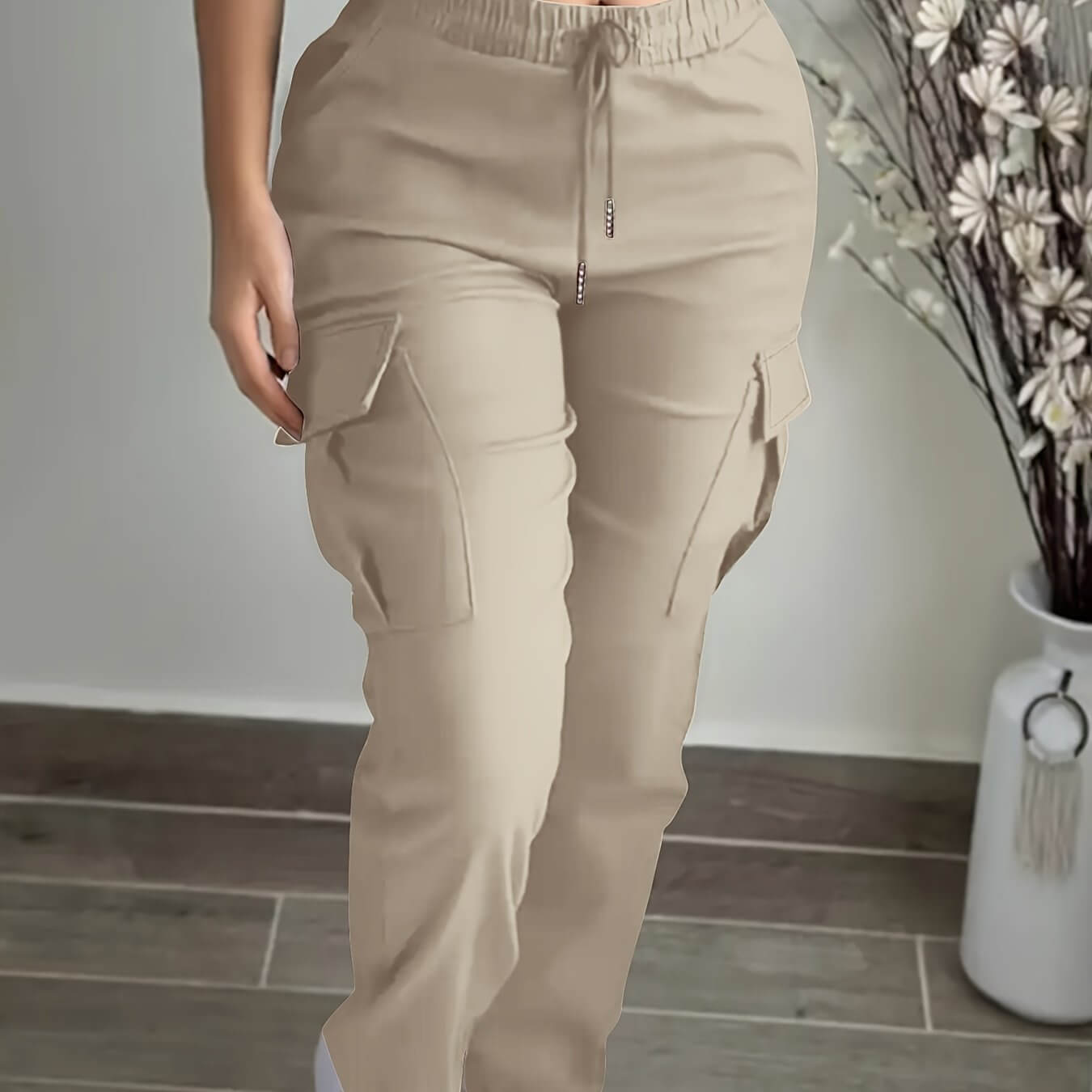 Women’s Cargo Trousers & Casual Workwear Pants – Drawstring Waist, Utility Pockets, Full-Length Polyester Cargo Joggers & Leisure Bottoms