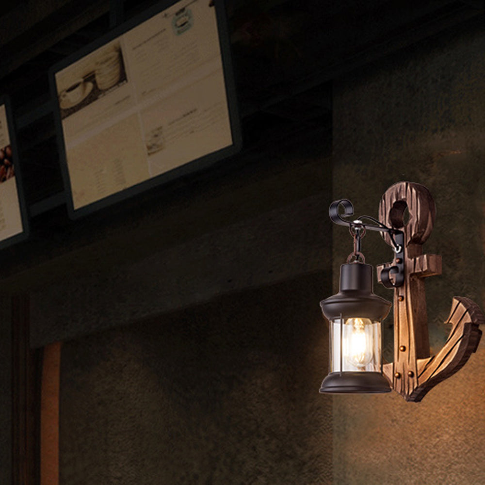 BowLift Vintage Anchor LED Wall Light | Industrial Metal & Wood Fixture for Dining & Living Rooms
