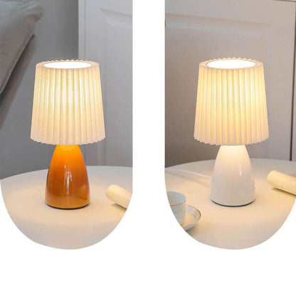 BowLift Scandinavian Retro Table Lamp with Elegant Pleated Shade and Glass Base
