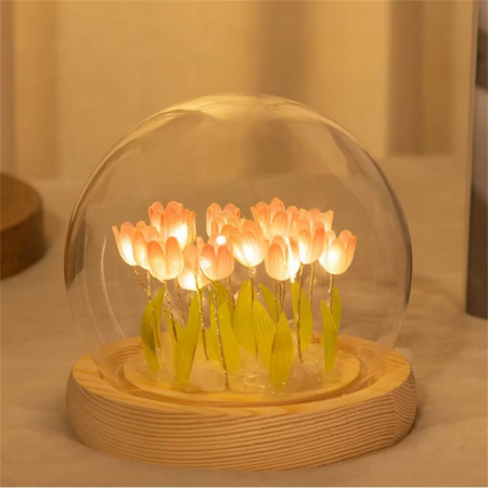 LZINA™ | Handmade Artificial Tulip LED Night Light Bedside Table Lamp for Bedroom and Gift Decor