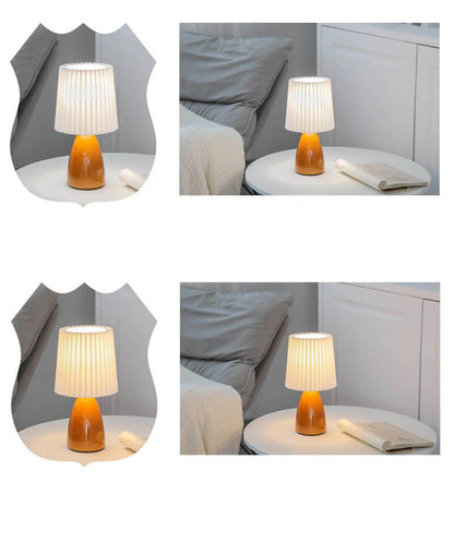 BowLift Scandinavian Retro Table Lamp with Elegant Pleated Shade and Glass Base