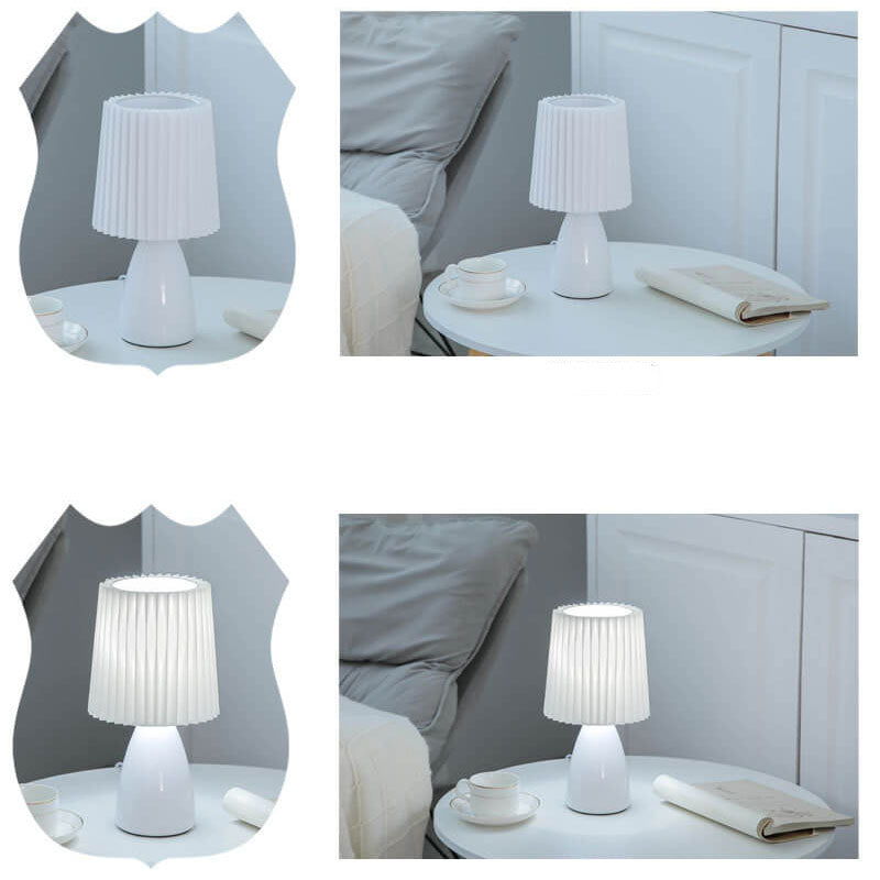 BowLift Scandinavian Retro Table Lamp with Elegant Pleated Shade and Glass Base