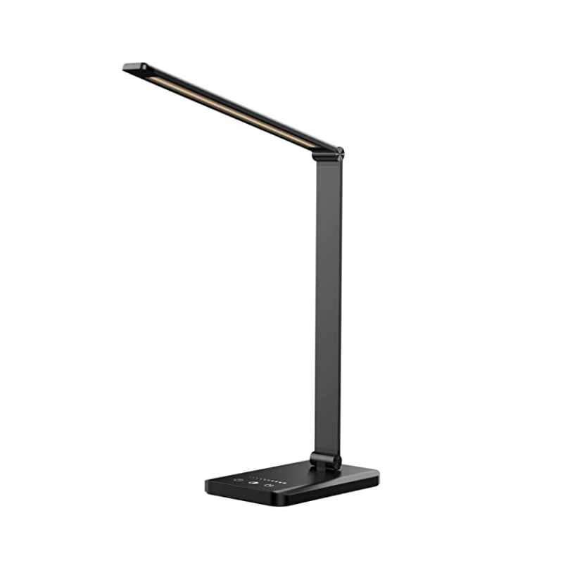 BowLift LED Desk Lamp with USB Charging Port — Dimmable, Eye‑Friendly Reading Light for Home, 5 Brightness Levels, 3 Light Modes, Touch Control, Auto Timer (Black)
