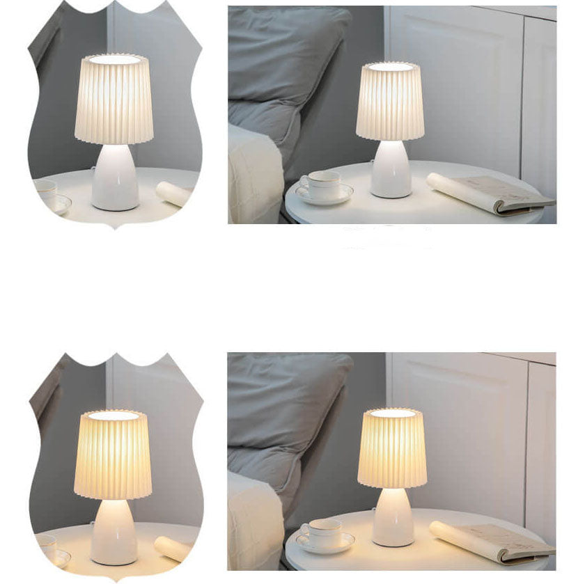 BowLift Scandinavian Retro Table Lamp with Elegant Pleated Shade and Glass Base