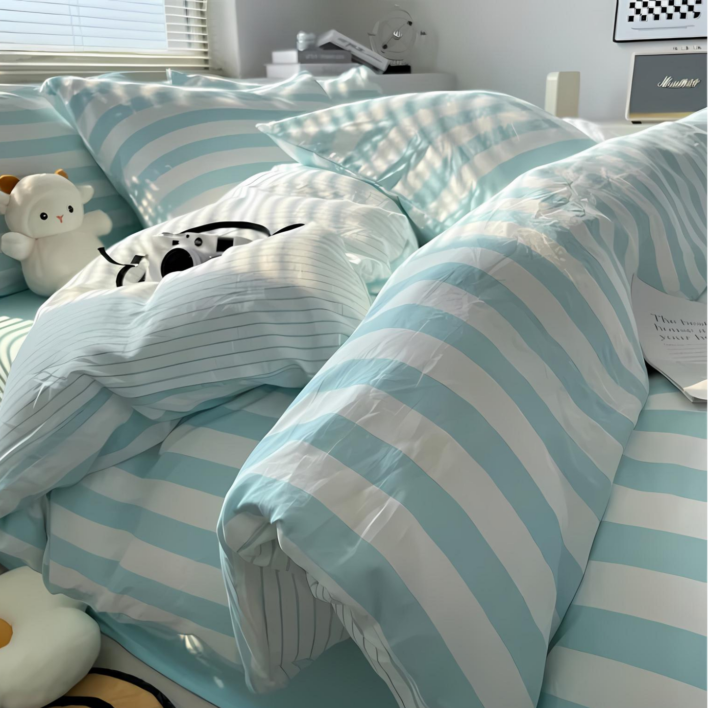 LZINA™ | Elenorra Classic Striped Bedding Set 4pcs Duvet Cover Sheet