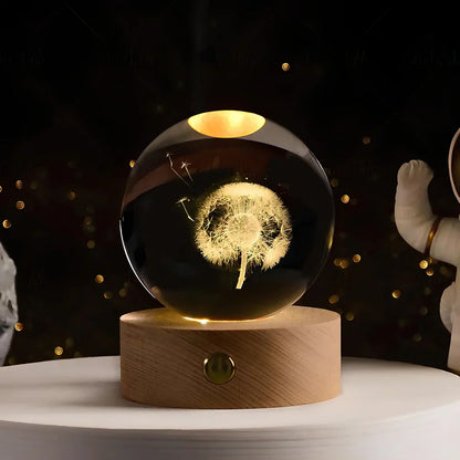 LZINA™ | Night Light Wooden Base Crystal Ball Lamp