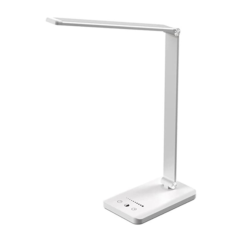BowLift LED Desk Lamp with USB Charging Port — Dimmable, Eye‑Friendly Reading Light for Home, 5 Brightness Levels, 3 Light Modes, Touch Control, Auto Timer (Black)