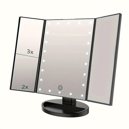 GlowMirror – Foldable LED Makeup Mirror with 3x/2x Magnification | Bowlift