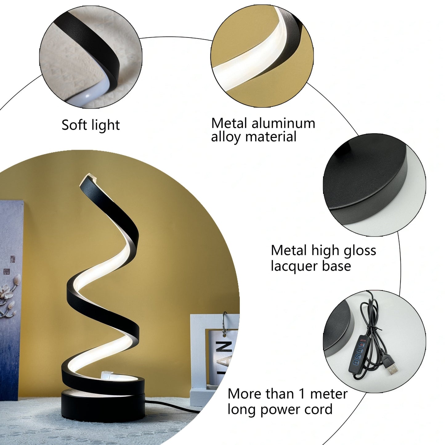 BowLift Modern Spiral Table Lamp – Creative LED Desk Light with Cozy Warm Glow, Perfect for Bedroom, Living Room, and Study Decor