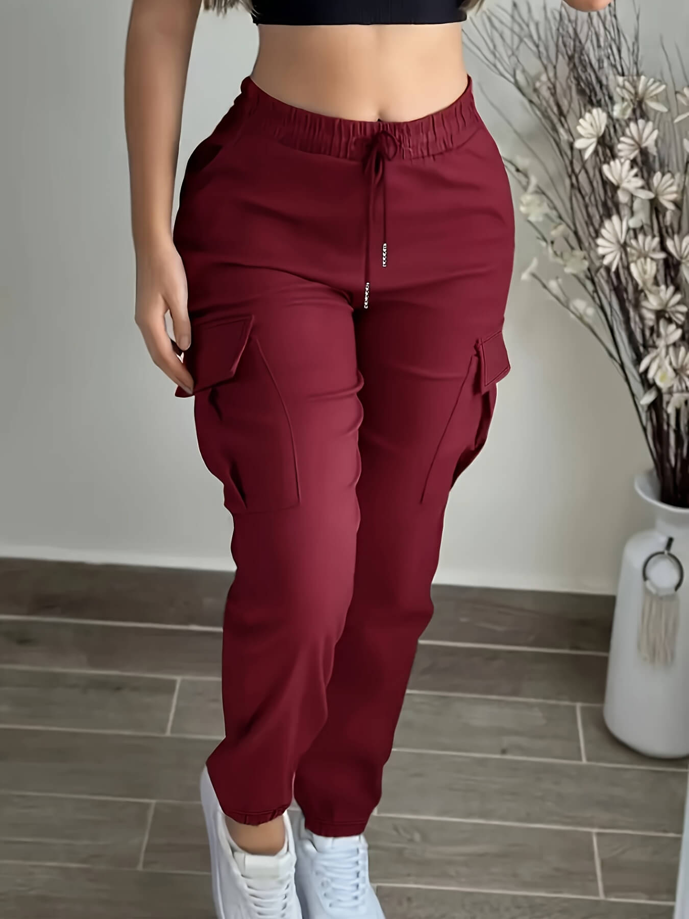 Women’s Cargo Trousers & Casual Workwear Pants – Drawstring Waist, Utility Pockets, Full-Length Polyester Cargo Joggers & Leisure Bottoms