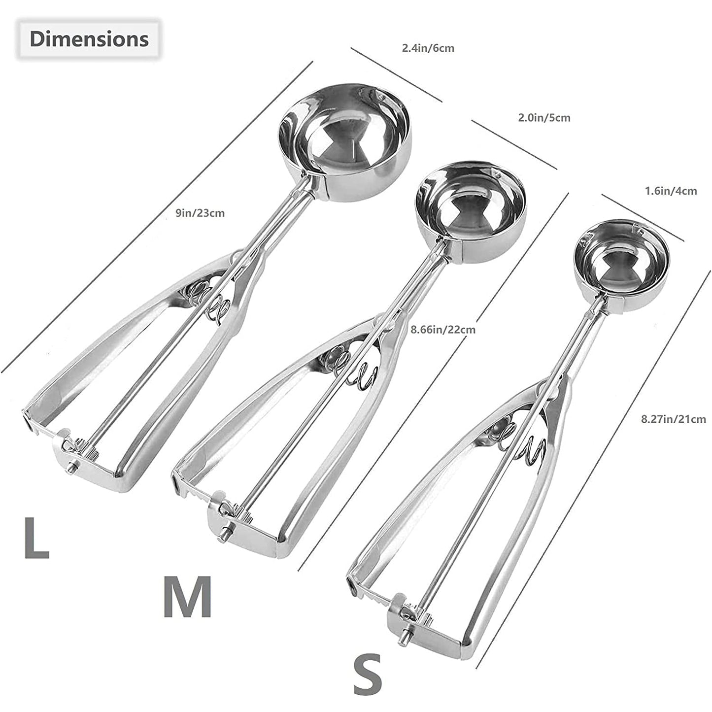 BowLift | 3-Piece Set: Stainless Steel Cookie Scooper with Trigger