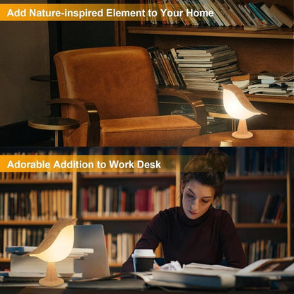 BowLift Touch-Control Wooden Bird Night Light with Rechargeable LED Bedside Lamp